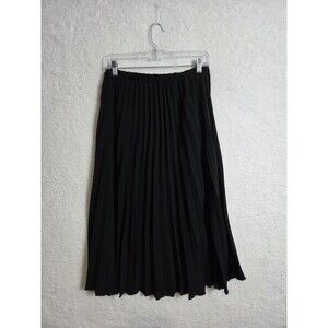 Womens Pleated Midi Skirt M Black Elastic Waist Modest Preppy Classic USA